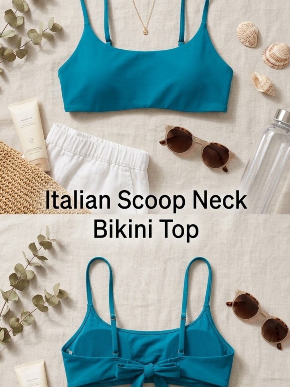 Quince Teal Scoop Neck Bikini Top